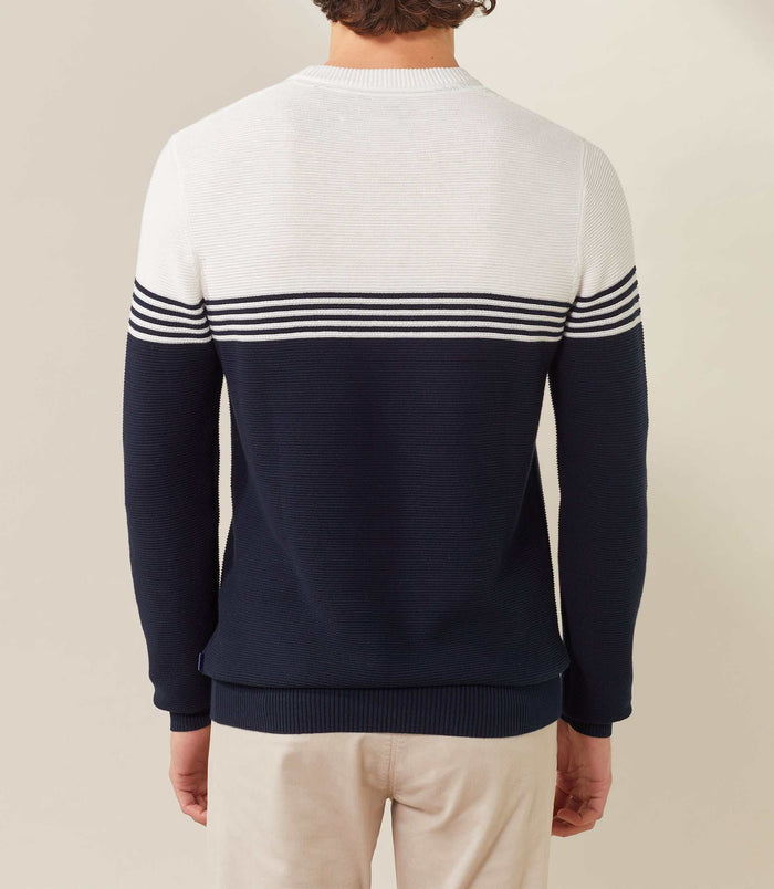 Izac Pull Col Rond Marine-ecru "Felicien"