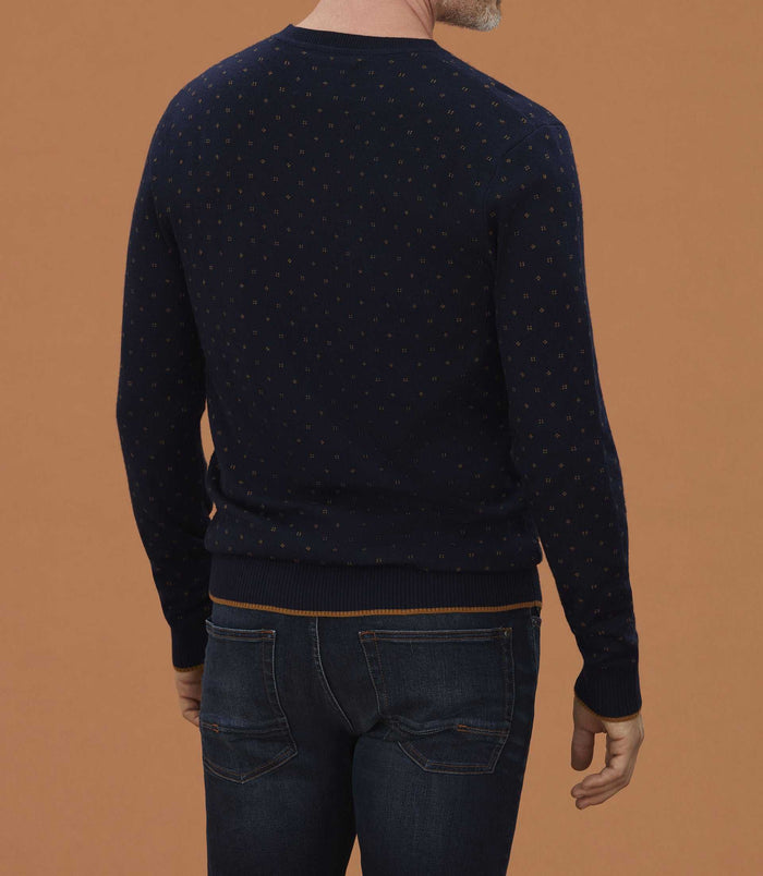 Izac Pull Col Rond Marine Motif All Over "Lise"