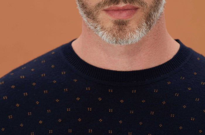 Izac Pull Col Rond Marine Motif All Over "Lise"