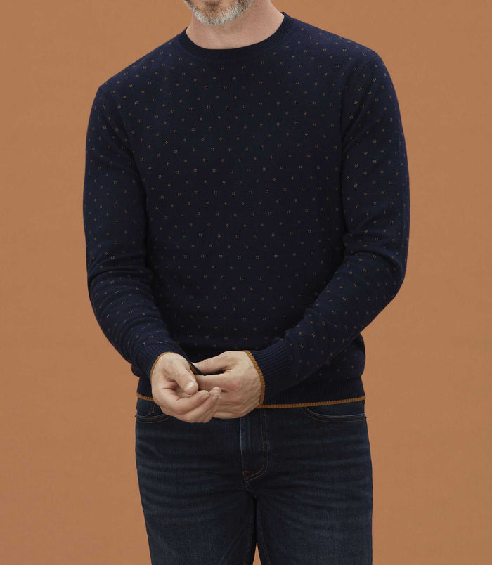 izac Pull col rond marine motif all over "Lise"