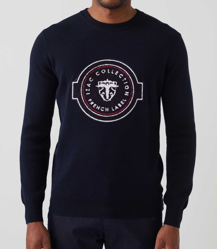 Izac Pull Col Rond Marine "Seito"