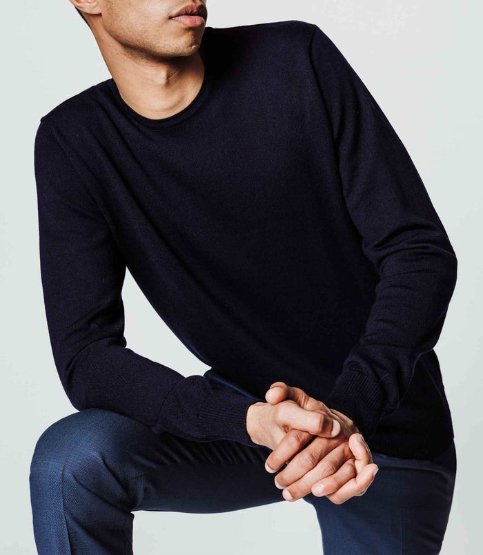 izac Pull col rond mérinos marine