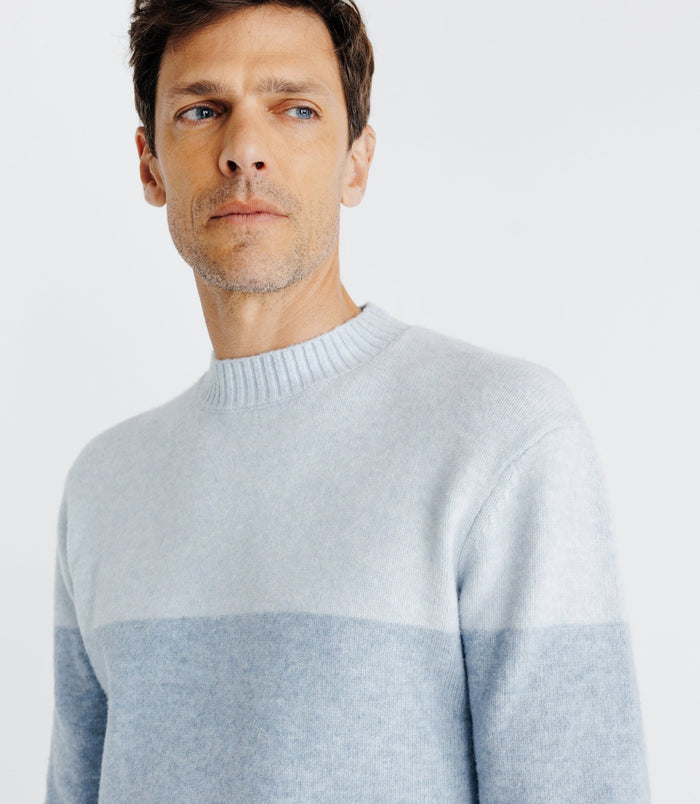 Izac Pull Col Rond Rayé Bleu