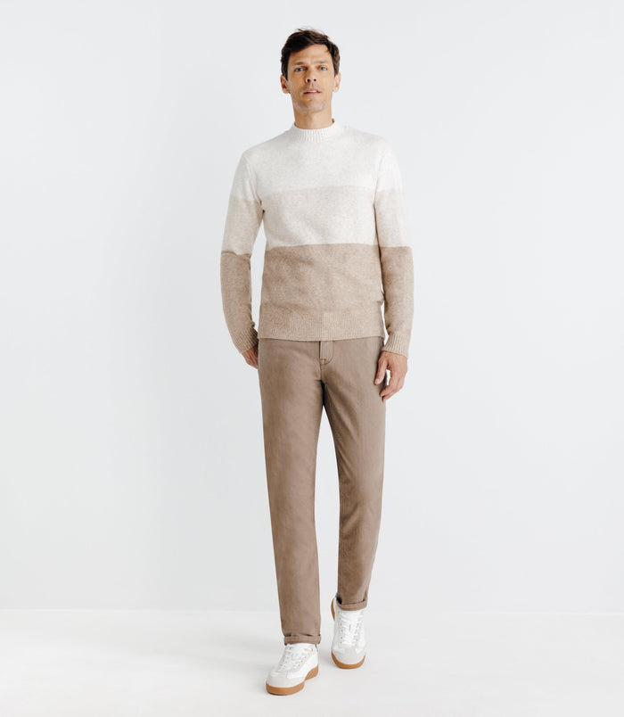 izac Pull col rond rayé écru