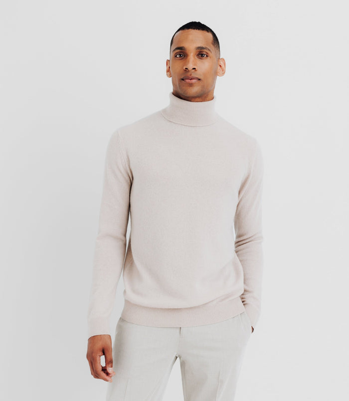 Izac Pull Col Roulé 100% Cachemire Beige