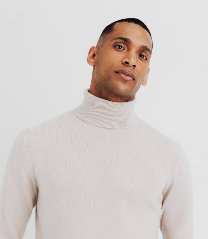 Izac Pull Col Roulé 100% Cachemire Beige