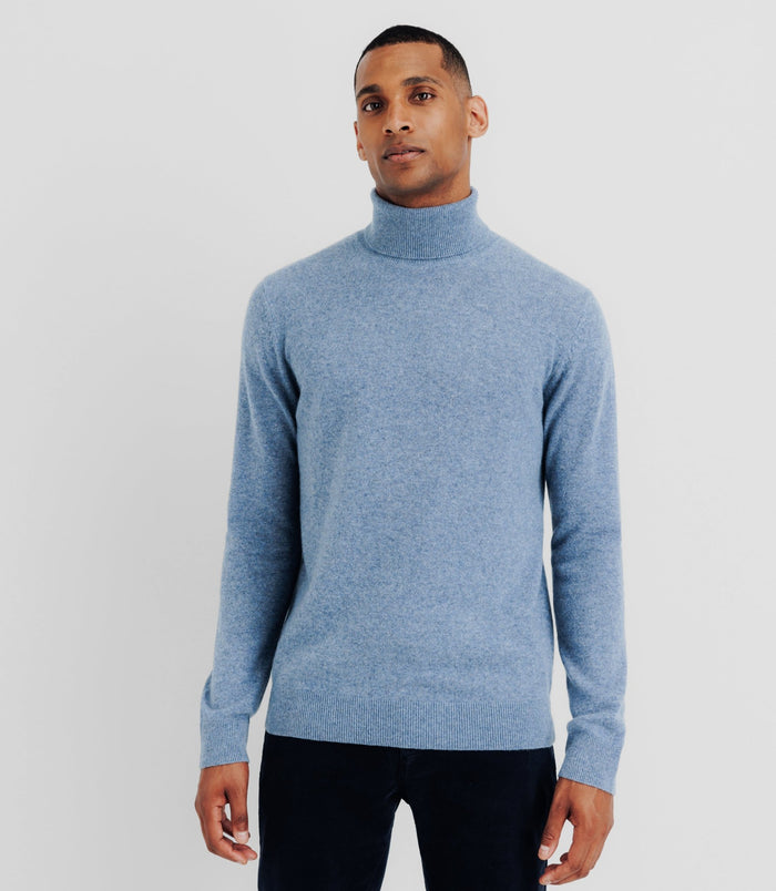 Izac Pull Col Roulé 100% Cachemire Indigo