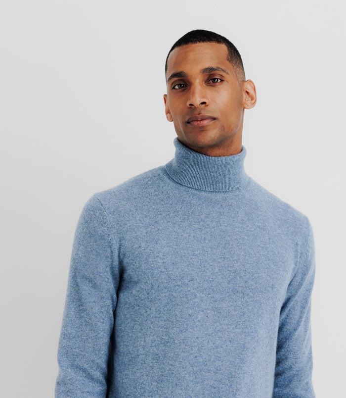 Izac Pull Col Roulé 100% Cachemire Indigo