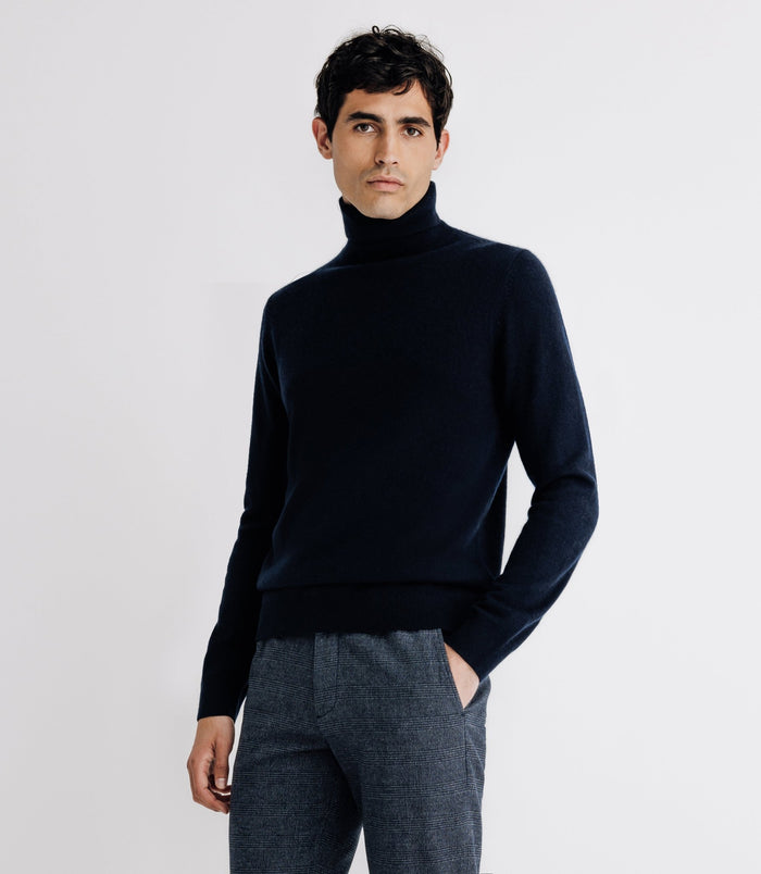 Izac Pull Col Roulé 100% Cachemire Marine