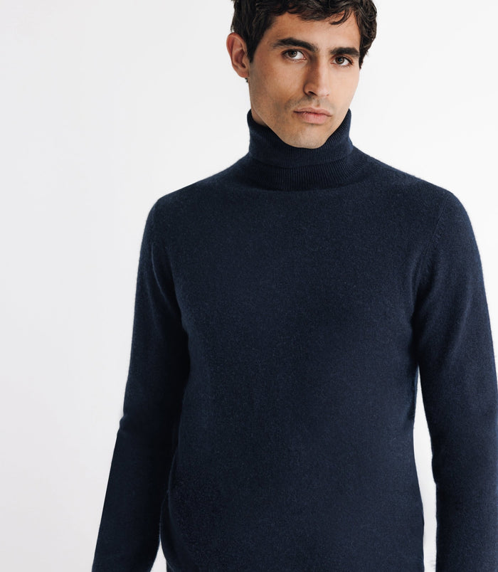 Izac Pull Col Roulé 100% Cachemire Marine