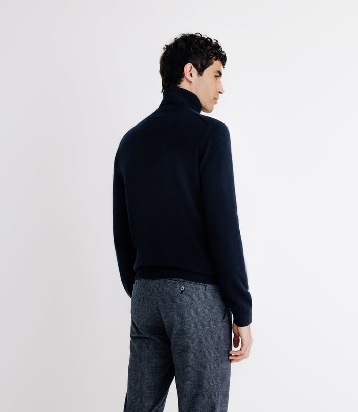 Izac Pull Col Roulé 100% Cachemire Marine