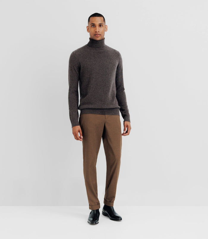 izac Pull col roulé 100% cachemire marron