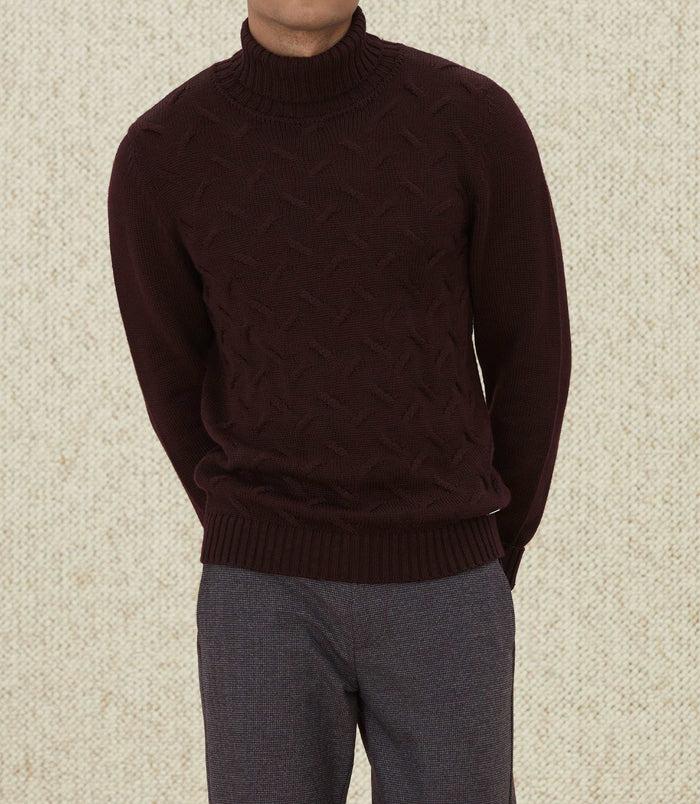 Izac Pull Col Roulé à Torsades Bordeaux "Logann"