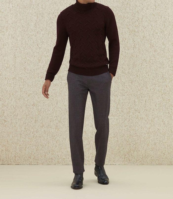 izac Pull col roulé à torsades bordeaux "Logann"