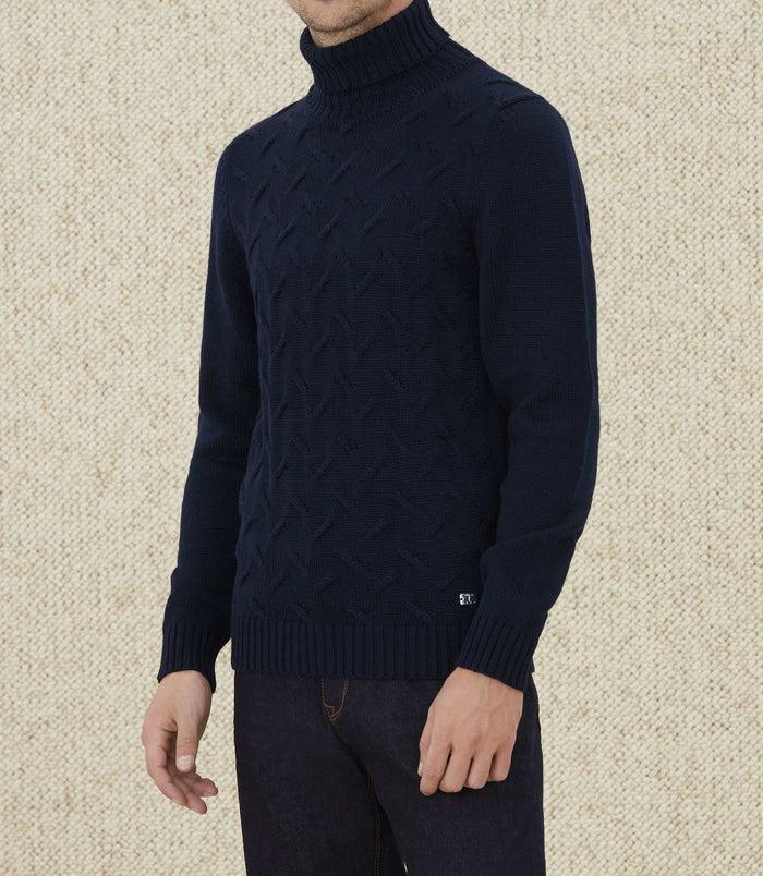 izac Pull col roulé à torsades marine" Logann"