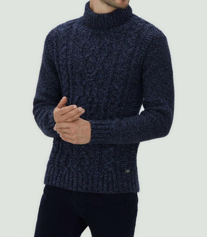 izac Pull col roulé à torsades marine "Ludo"