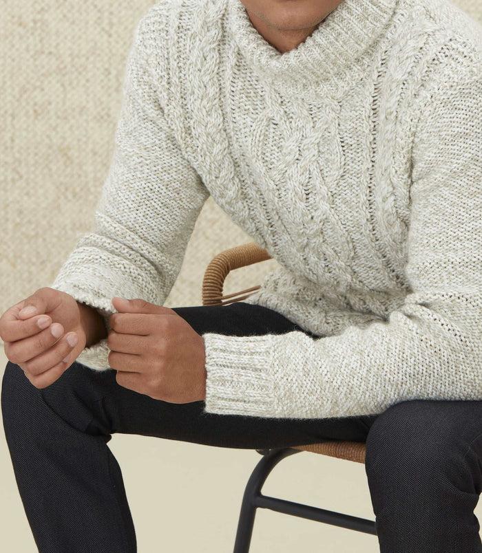 Izac Pull Col Roulé Beige à Torsades "Ludo"
