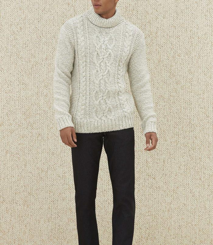 izac Pull col roulé beige à torsades "Ludo"