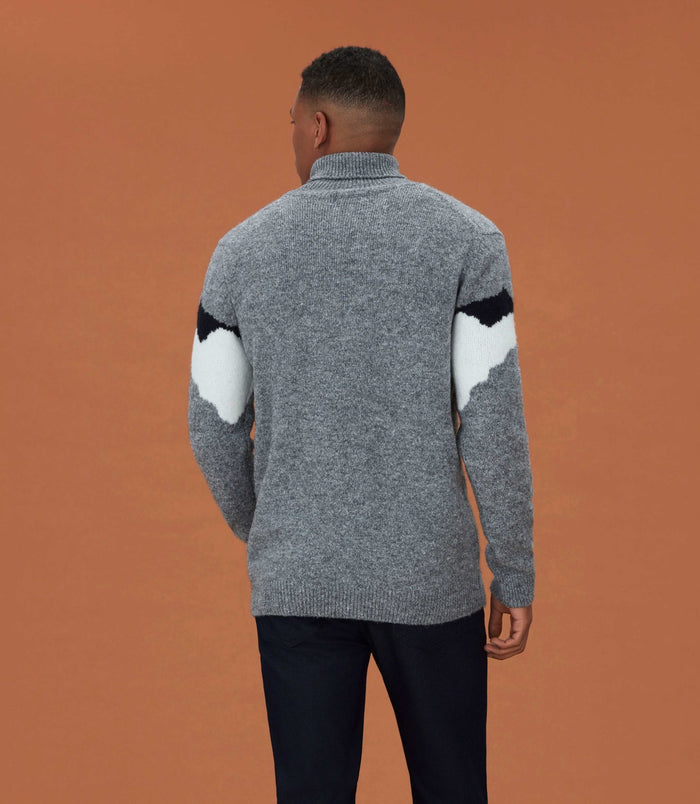Izac Pull Col Roulé Graphique Gris "Ludmila"