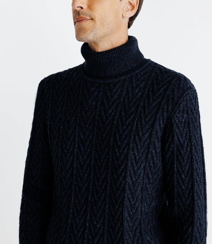 Izac Pull Col Roulé Torsadé Marine