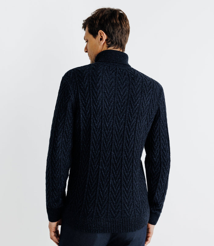 Izac Pull Col Roulé Torsadé Marine
