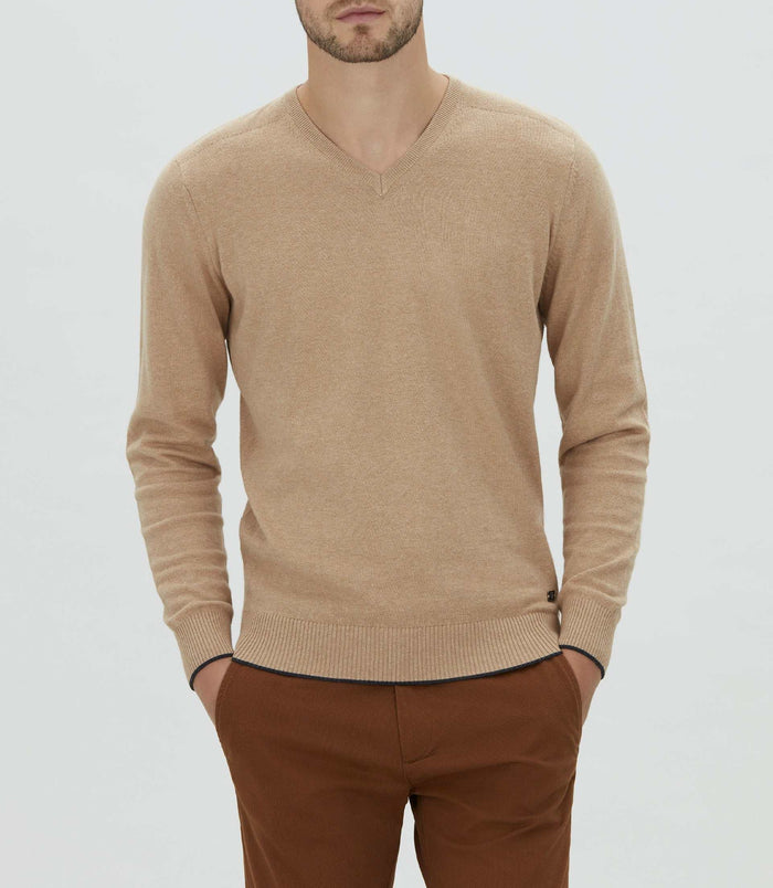 izac Pull col V beige chiné "lambert"