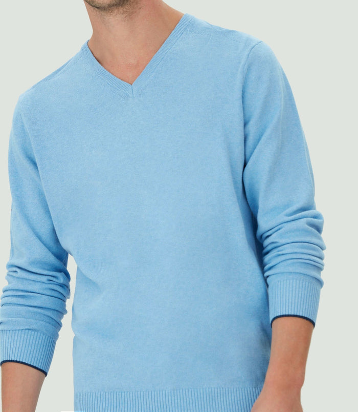 izac Pull col V bleu ciel chiné "Lambert"