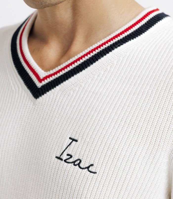 Izac Pull Col V Brodé écru