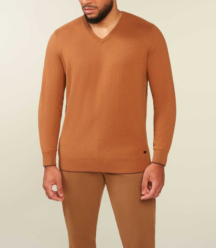 Izac Pull Col V Coton Cachemire Camel BRENTBT