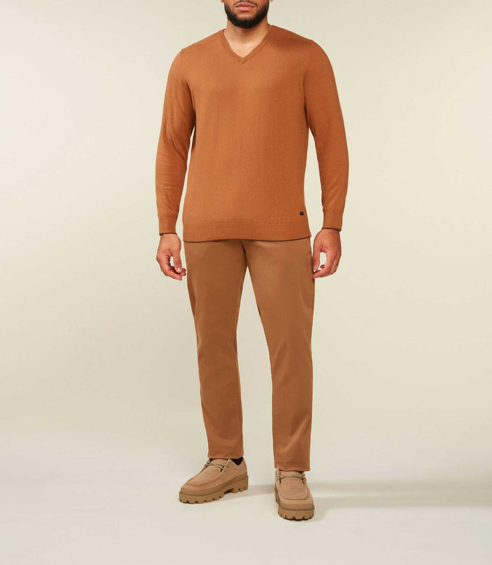 izac Pull col V coton cachemire camel BRENTBT
