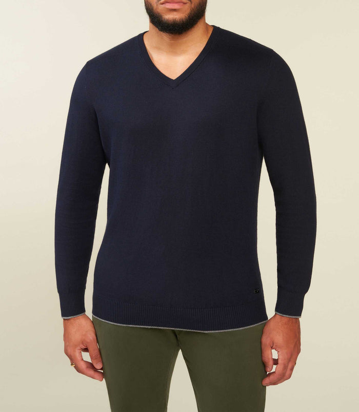 Izac Pull Col V Coton Cachemire Marine BRENTBT