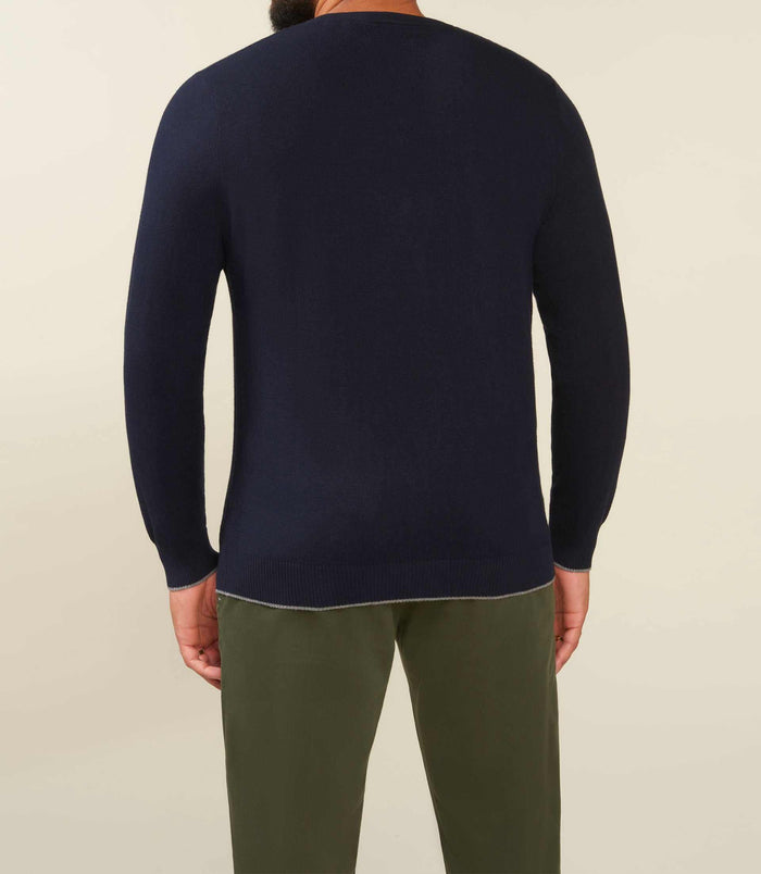 Izac Pull Col V Coton Cachemire Marine BRENTBT