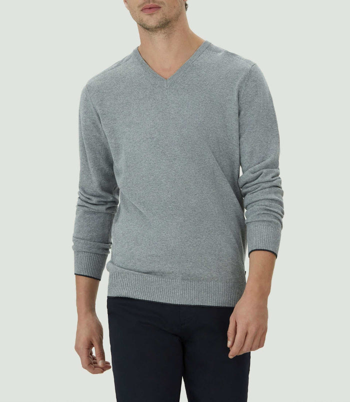izac Pull col V gris chiné "Lambert"