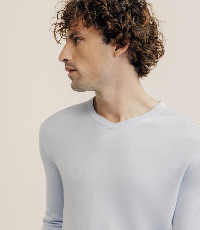 Izac Pull Col V Manches Longues Bleu Ciel