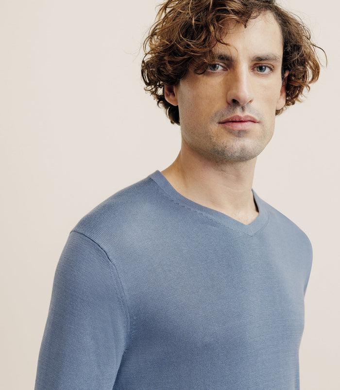 Izac Pull Col V Manches Longues Bleu Gris