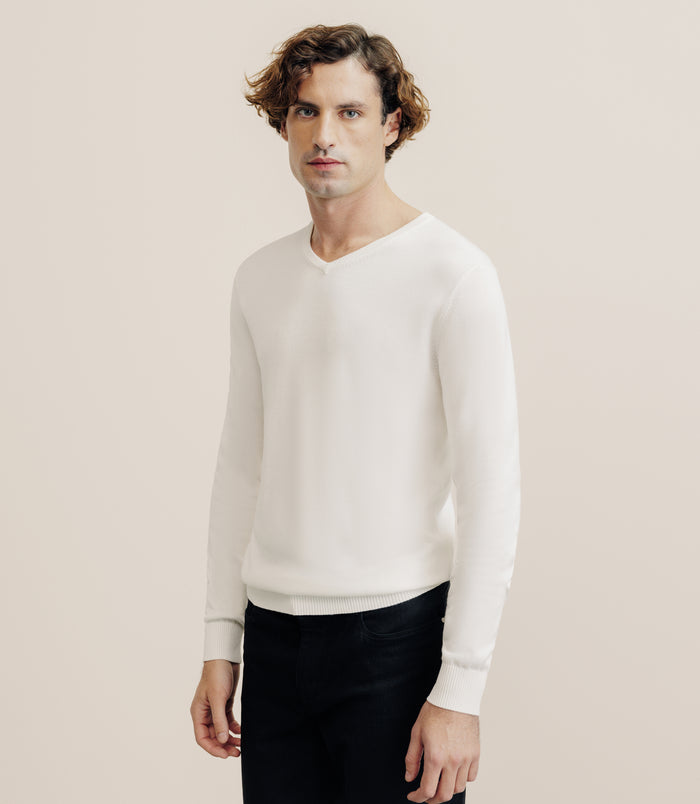 izac Pull col V manches longues écru