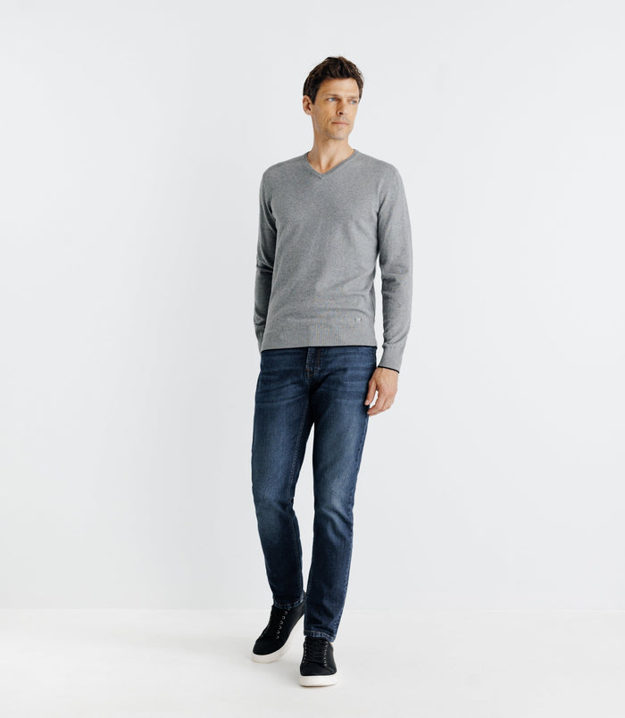 izac Pull col V manches longues gris