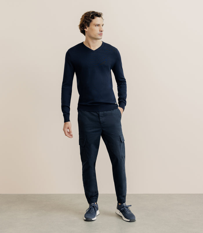 Izac Pull Col V Manches Longues Marine