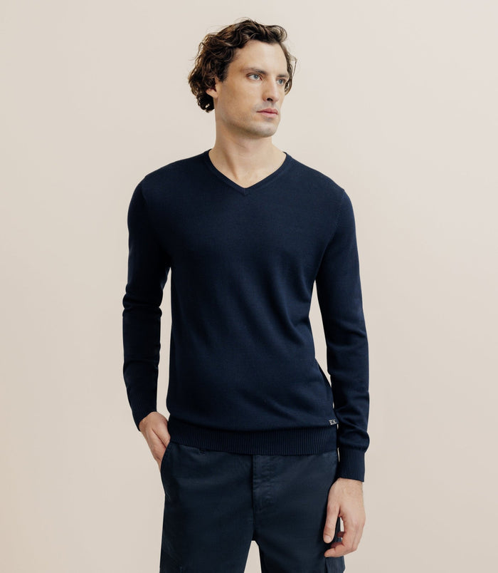 izac Pull col V manches longues marine
