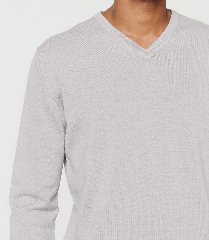Izac Pull Col V Mérinos Gris Clair