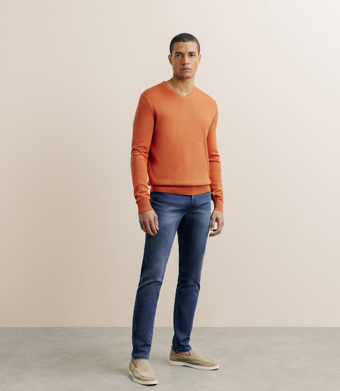 Izac Pull Col V Orange Foncé