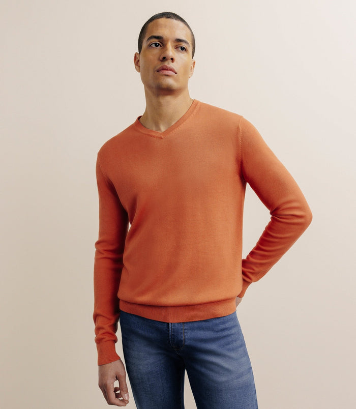 izac Pull col V orange foncé