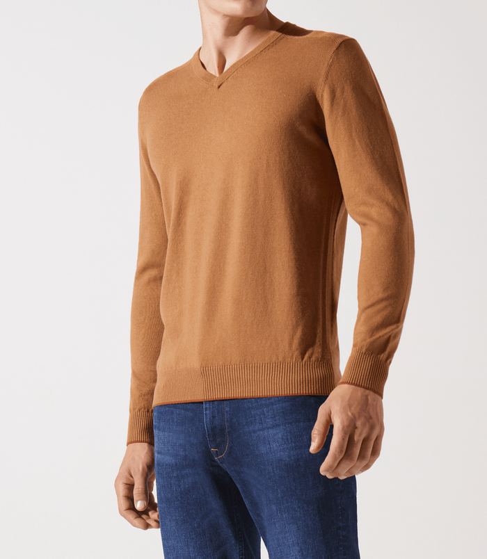 Izac Pull Col V Rayé Camel