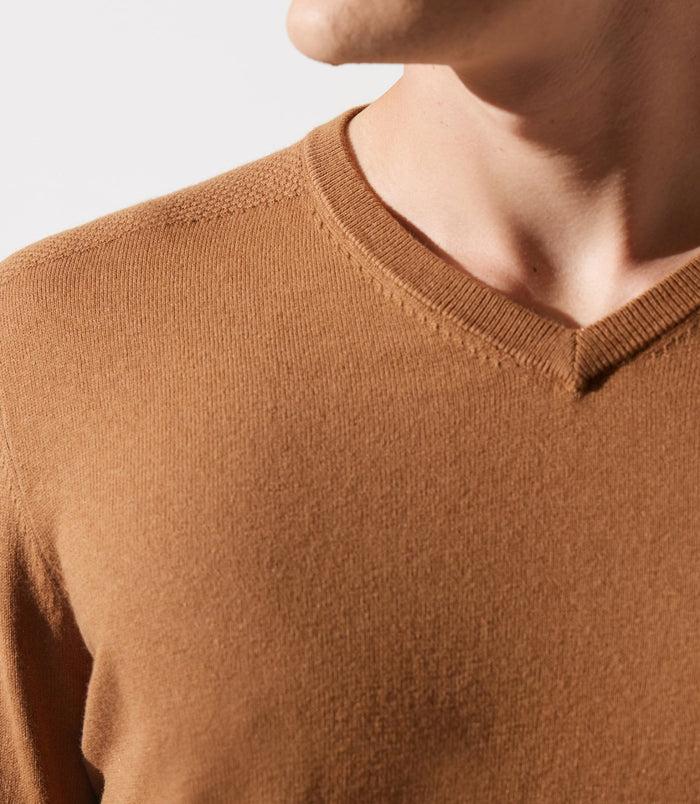 Izac Pull Col V Rayé Camel