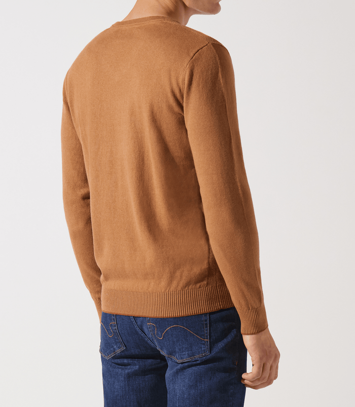 Izac Pull Col V Rayé Camel
