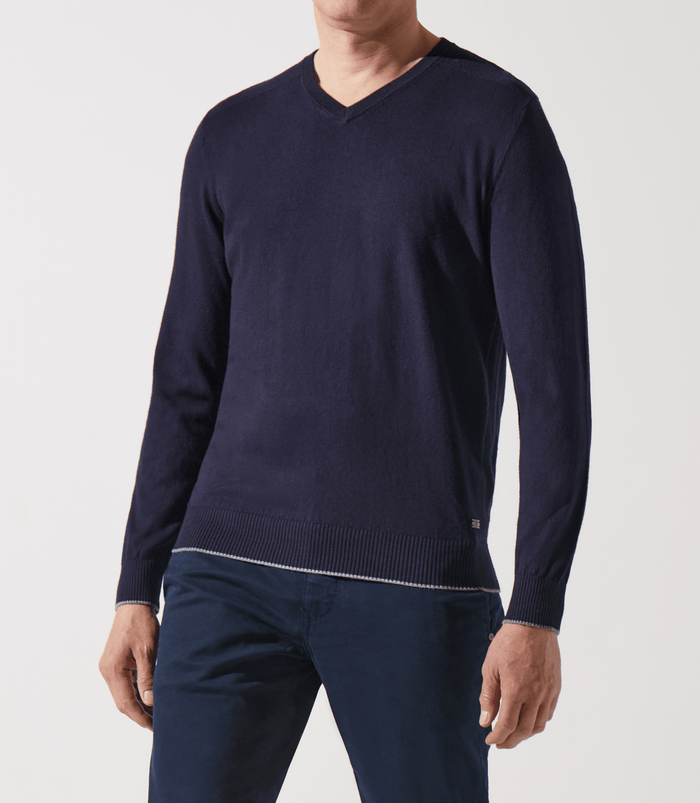 Izac Pull Col V Rayé Marine