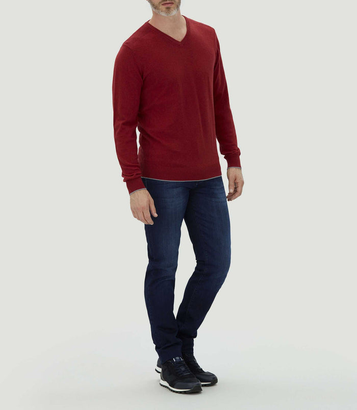 izac Pull col V rouge chiné "Lambert"