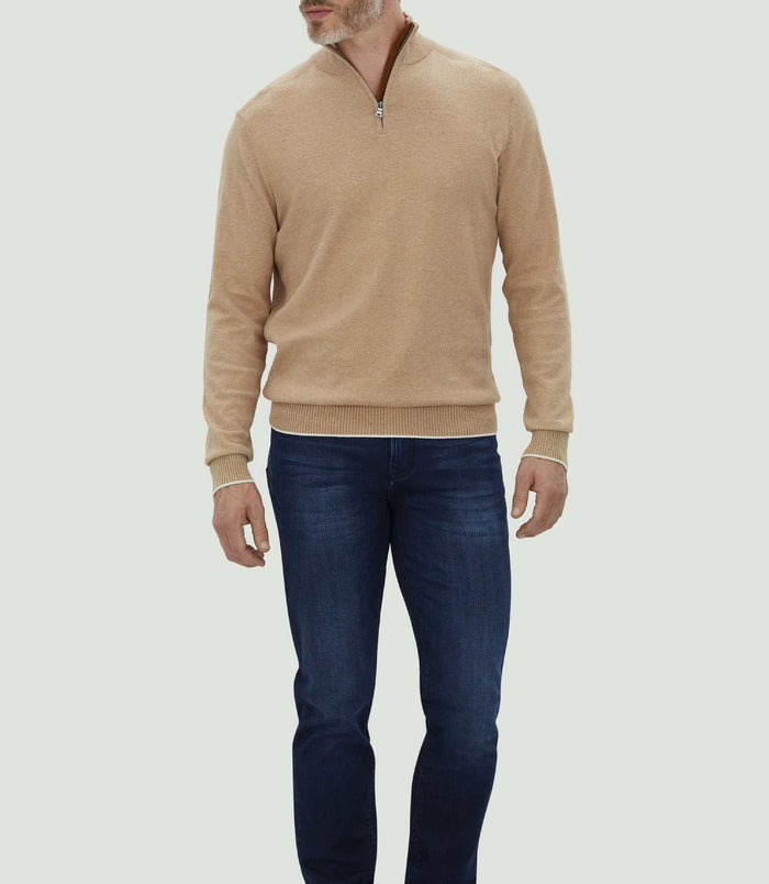 izac Pull col zippé beige chiné "Lancelot"