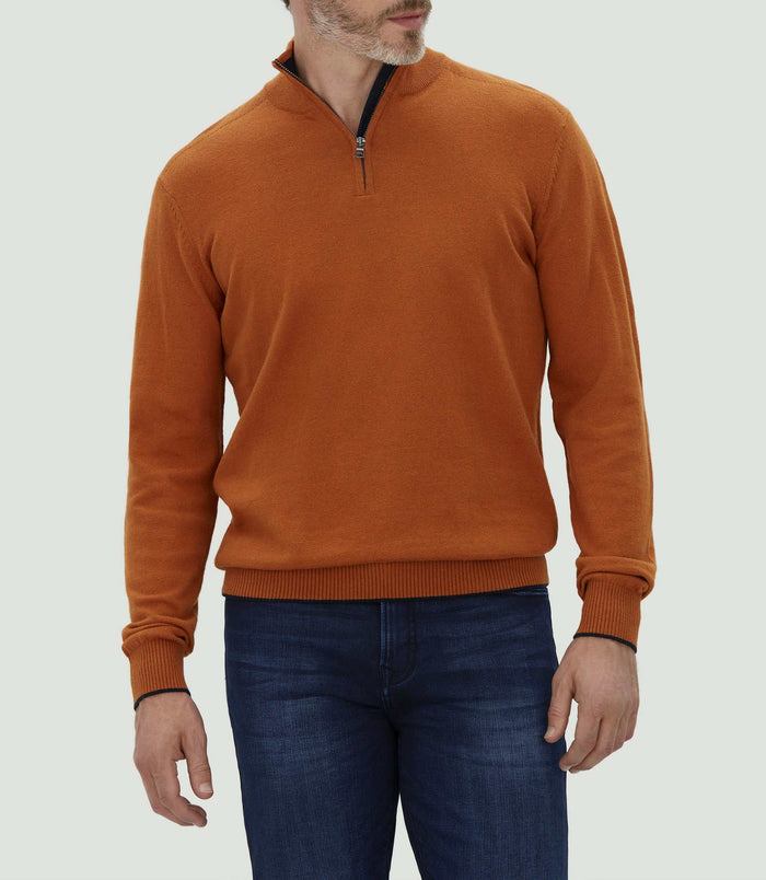 izac Pull col zippé camel "Lancelot"