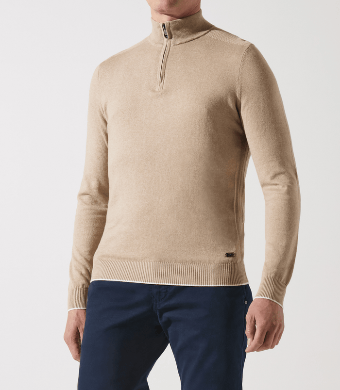 Izac Pull Col Zippé Camionneur Beige Foncé